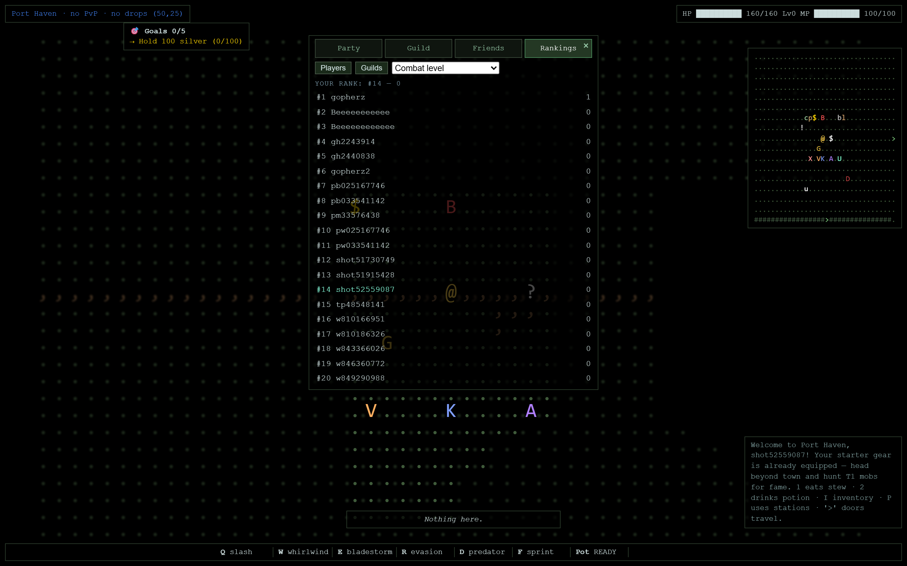 Rankings tab of the social window listing top players with your rank highlighted